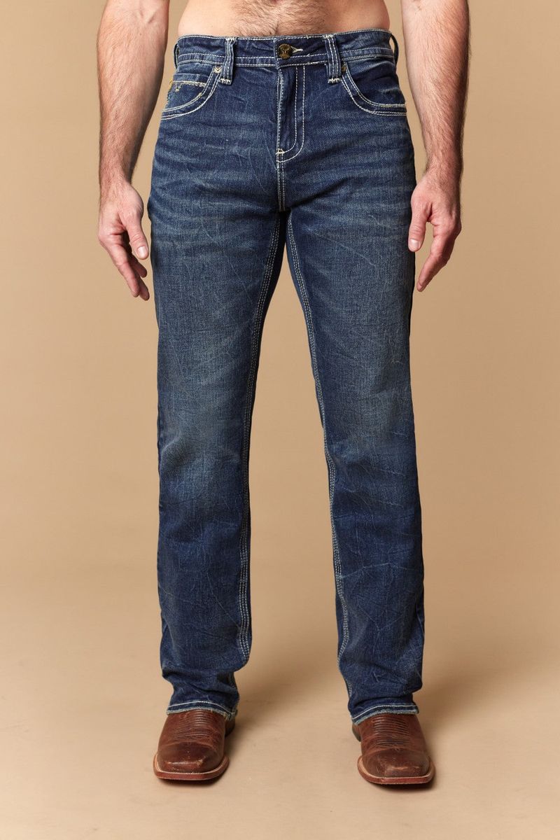 W-494-L34 MEN'S EMBROIDERED MODERN BOOT CUT JEANS