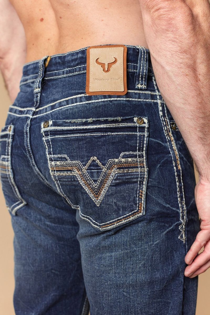 W-494-L34 MEN'S EMBROIDERED MODERN BOOT CUT JEANS