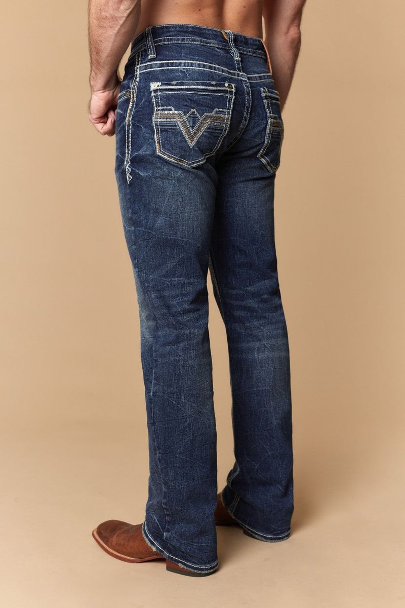 W-494-L34 MEN'S EMBROIDERED MODERN BOOT CUT JEANS