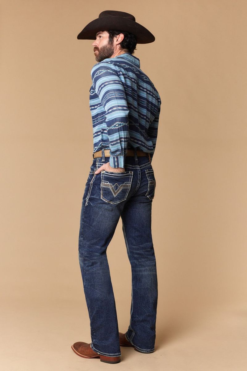 W-494-L34 MEN'S EMBROIDERED MODERN BOOT CUT JEANS