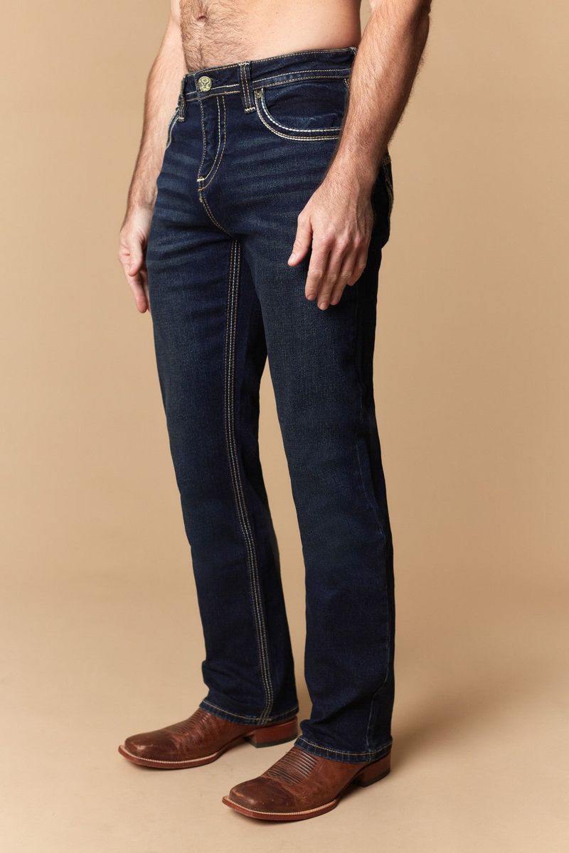 W-487-L34 MEN'S EMBROIDERED MODERN BOOTCUT JEANS