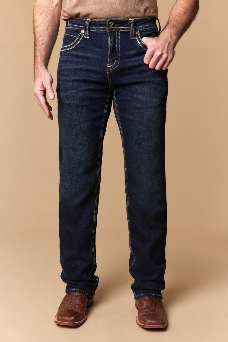 W-487-L34 MEN'S EMBROIDERED MODERN BOOTCUT JEANS