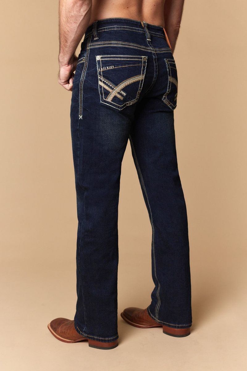 W-487-L34 MEN'S EMBROIDERED MODERN BOOTCUT JEANS