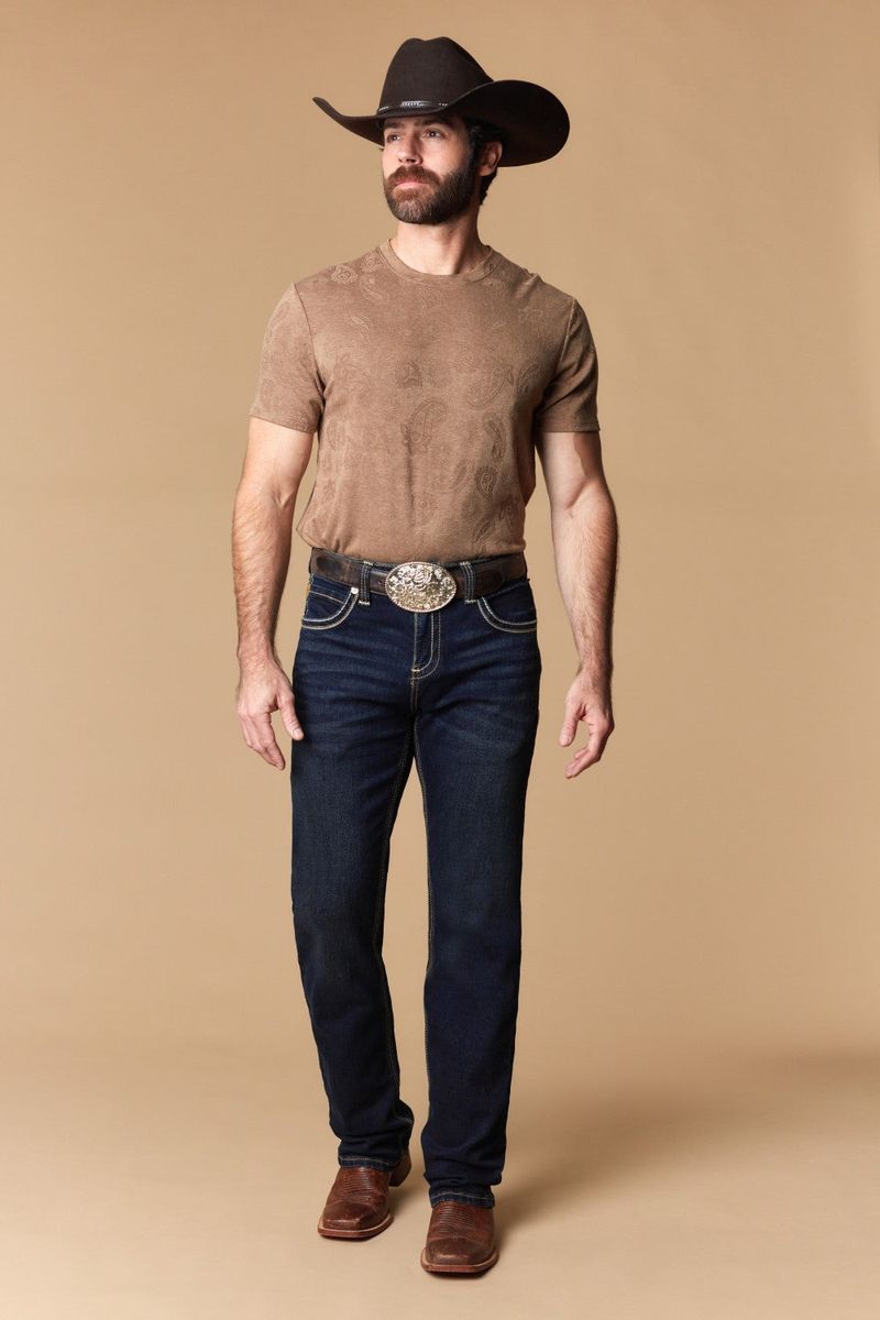 W-487-L34 MEN'S EMBROIDERED MODERN BOOTCUT JEANS