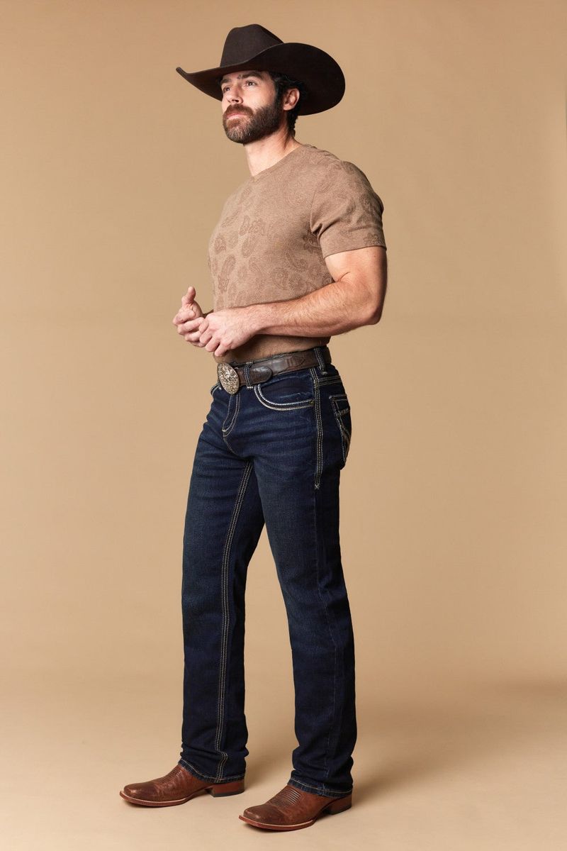 W-487-L34 MEN'S EMBROIDERED MODERN BOOTCUT JEANS