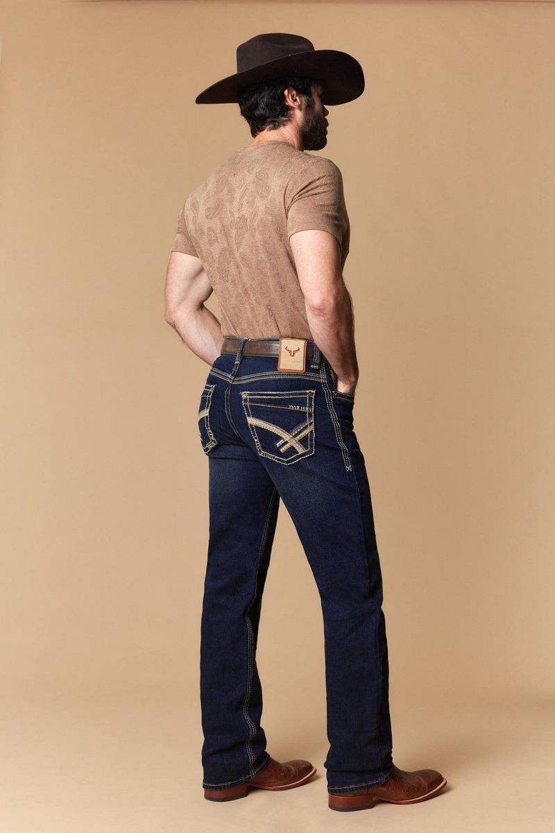 W-487-L34 MEN'S EMBROIDERED MODERN BOOTCUT JEANS
