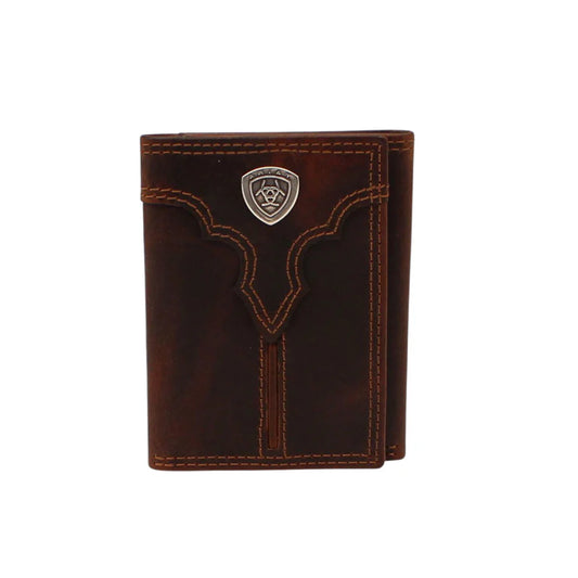 A3550102 ARIAT MEN'S CENTER BUMP SHIELD TRIFOLD WALLET - BROWN
