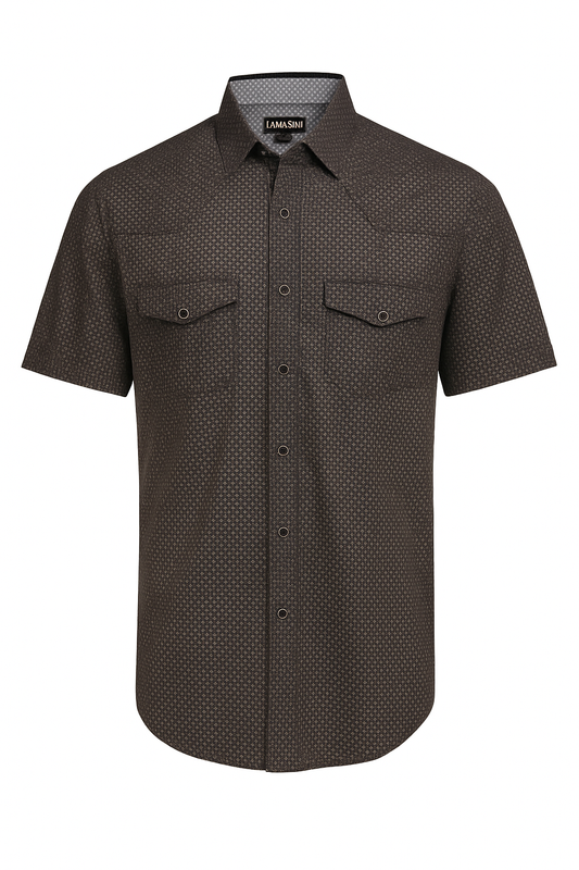 LAM0117 LAMASINI BLACK CASUAL SHORT SLEEVE SHIRT