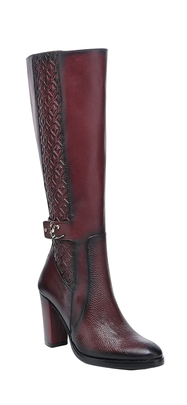 FC979--M CUADRA LADIES BLACK CHERRY ZIPPER ROUND TOE TALL BOOTS