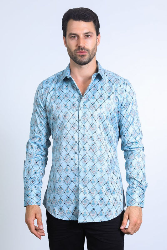 FPL10593 PLATINI MODERN FIT STRETCH FOIL FASHION SHIRT