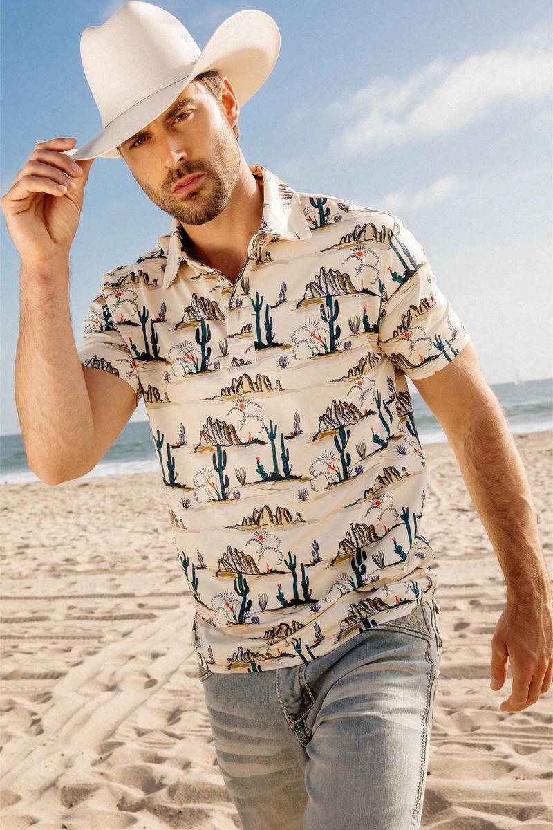 AZP9904 PLATINI MODERN FIT CACTUS PRINT POLO