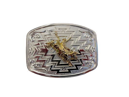DGR011 DOUBLE G RANCH BELT BUCKLE SILVER/ GOLD RODEO