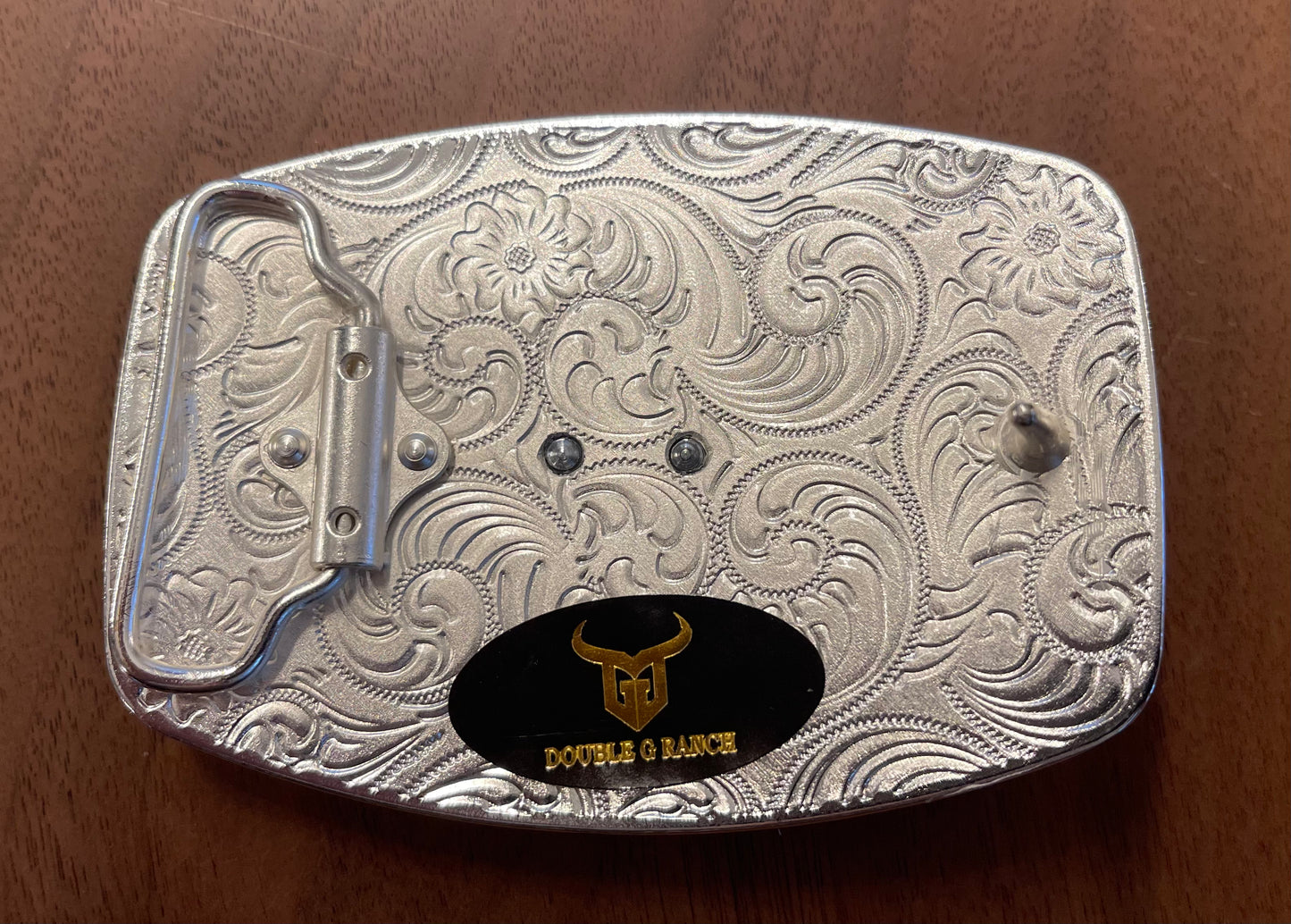 DGR011 DOUBLE G RANCH BELT BUCKLE SILVER/ GOLD RODEO
