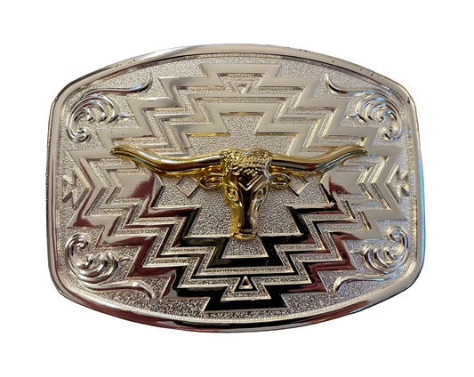 DGR015 DOUBLE G RANCH BELT BUCKLE SILVER. GOLD BULL