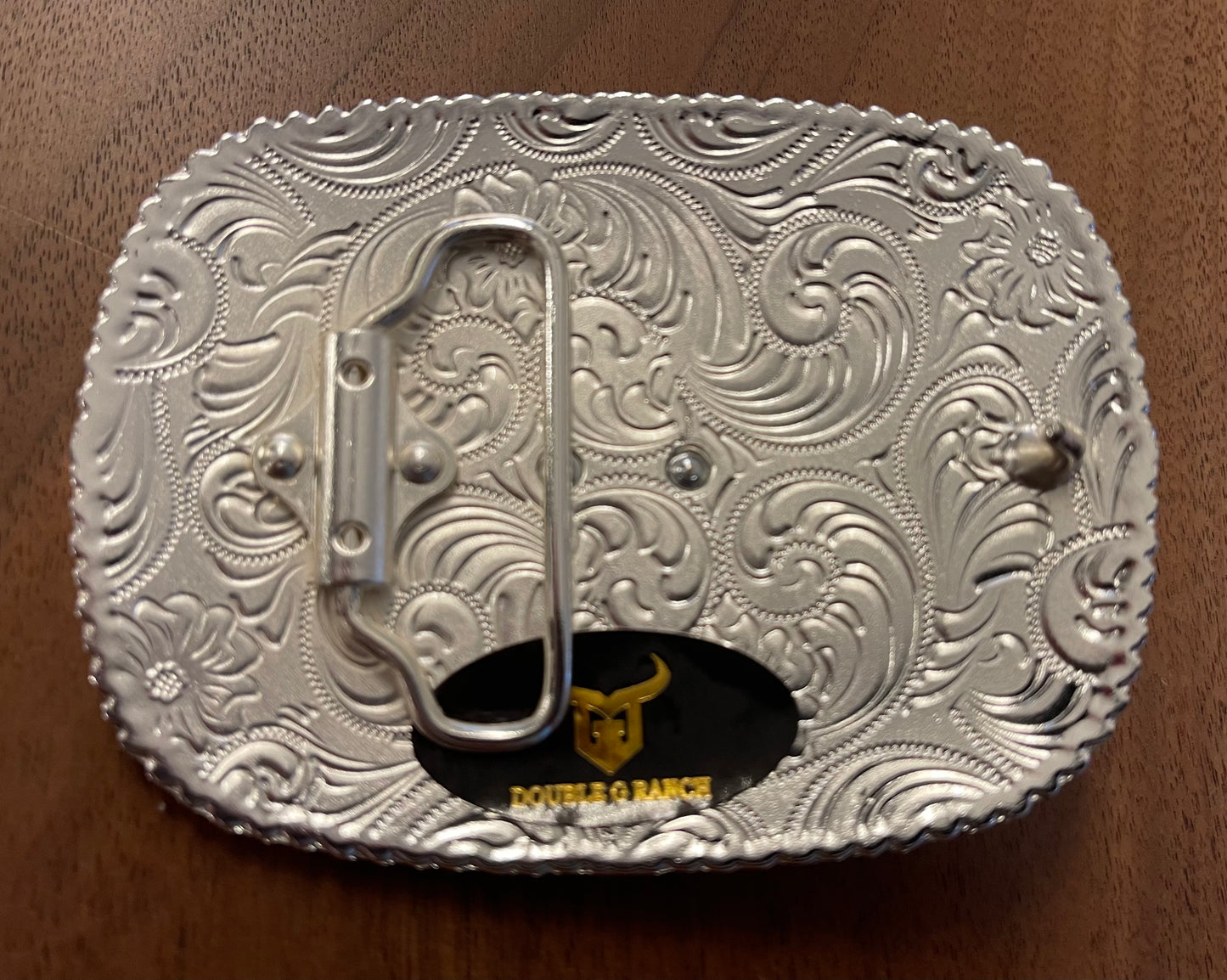 DGR016 DOUBLE G RANCH BELT BUCKLE SILVER BULL