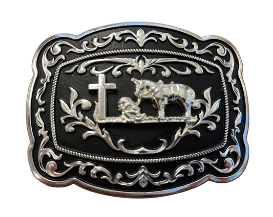 DGR0116 DOUBLE G RANCH BELT BUCKLE BLACK\SILVER HOLY 2