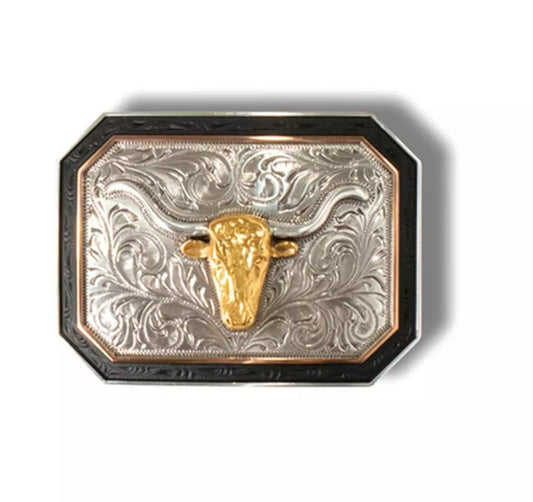 A37057 ARIAT RECTANGLE GOLD LONGHORN BUCKLE