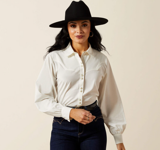 10065940 ARIAT JOLIE SNAP LONG SLEEVE SHIRT WHITE WOMEN