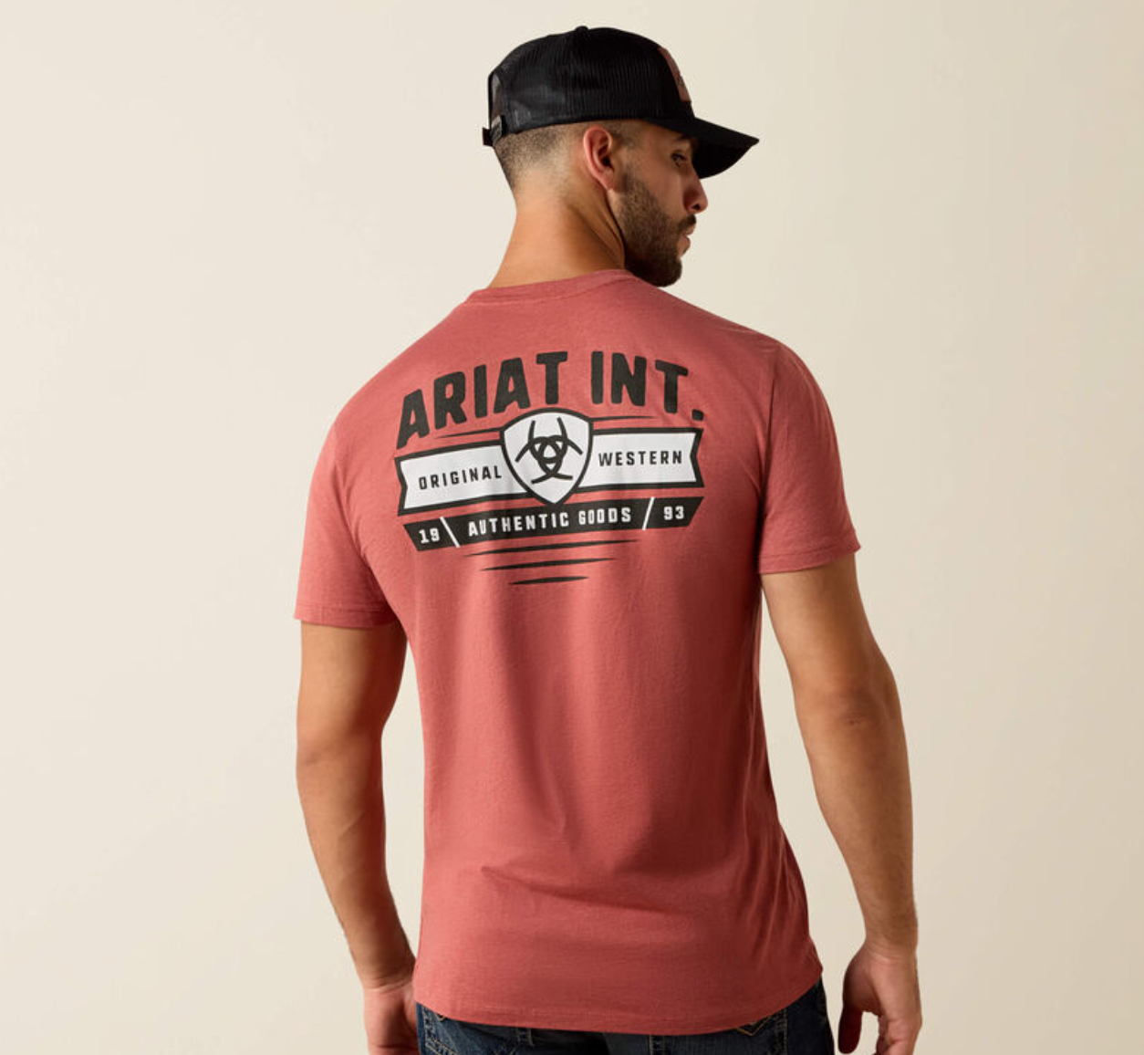 10073957 ARIAT MENS BANNER BADGE T-SHIRT- RED CLAY HEATHER