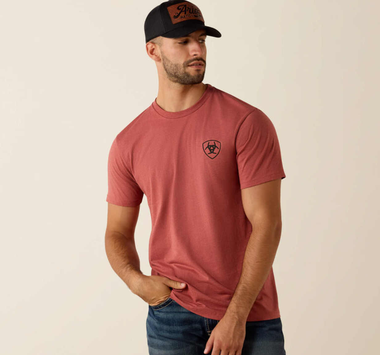 10073957 ARIAT MENS BANNER BADGE T-SHIRT- RED CLAY HEATHER
