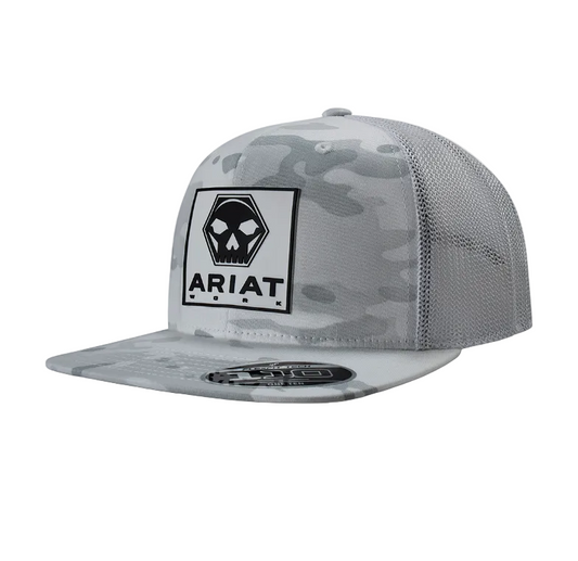 A290002905 ARIAT MENS CAP SNAP BACK FF110 SKULL BOLT WHITE
