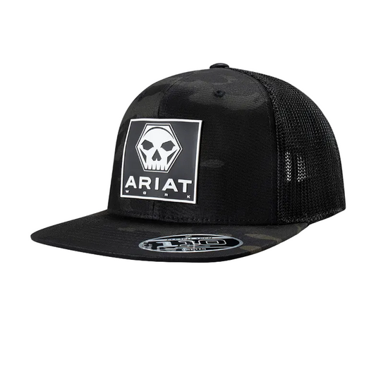 A290002919 ARIAT MENS CAP SNAP BACK FF110 SKULL BOLT DARK GREEN