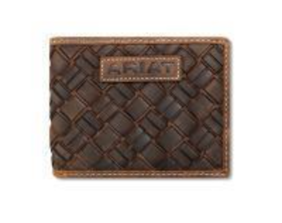 A3567744 ARIAT BIFOLD WALLET BASKET WEAVE MEDIUM BROWN