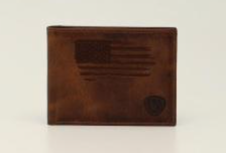 A3545602  ARIAT BIFOLD DISTRESSED STITCH USA FLAG SHIELD LOGO