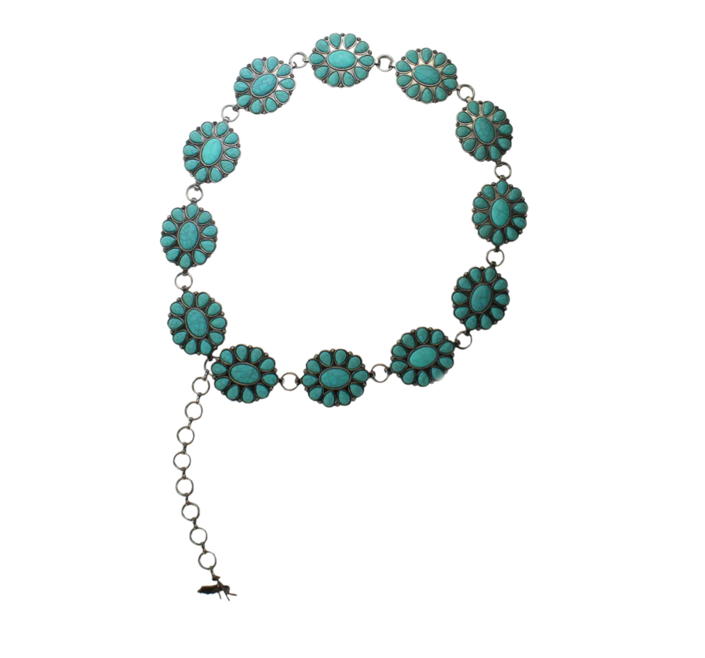 D140003933 ANGEL RANCH LADIES TURQUOISE CONCHO CHAIN BELT