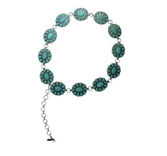 D140003933 ANGEL RANCH LADIES TURQUOISE CONCHO CHAIN BELT
