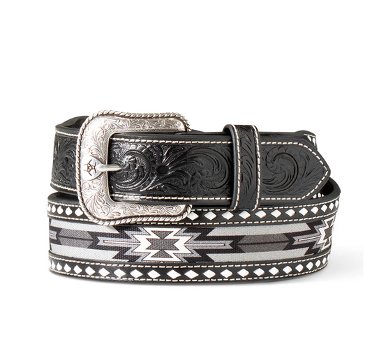 A1308101 ARIAT YOUTH BLACK LEATHER SOUTHWEST INLAY WITH DIAMOND LACING BELT