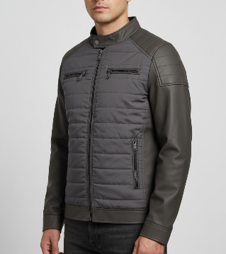 LAM593 LAMASINI PU/NYLON JACKET - CHARCOAL