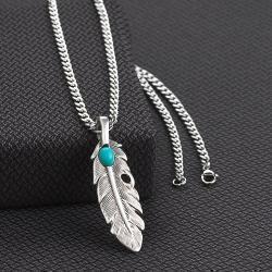 32172 TWISTER MEN NECKLACE TURQUOISE FEATHER