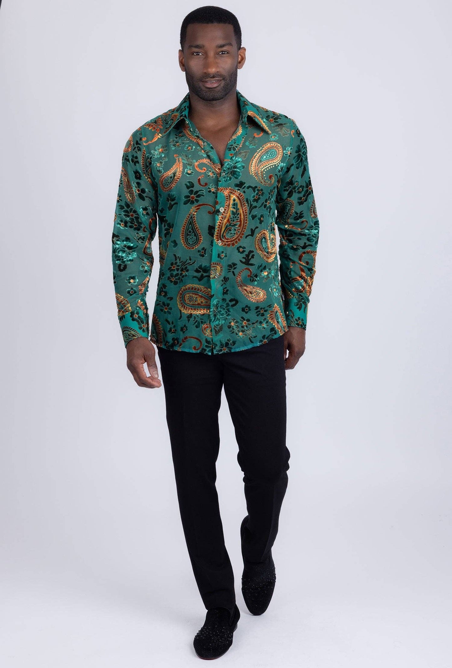 Bund Paisley Long Sleeve Shirt: -TEAL