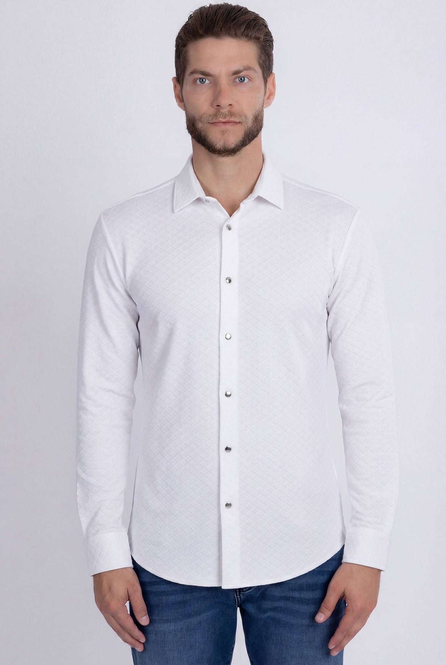 Napoleone Patterned Long Sleeve Shirt: White