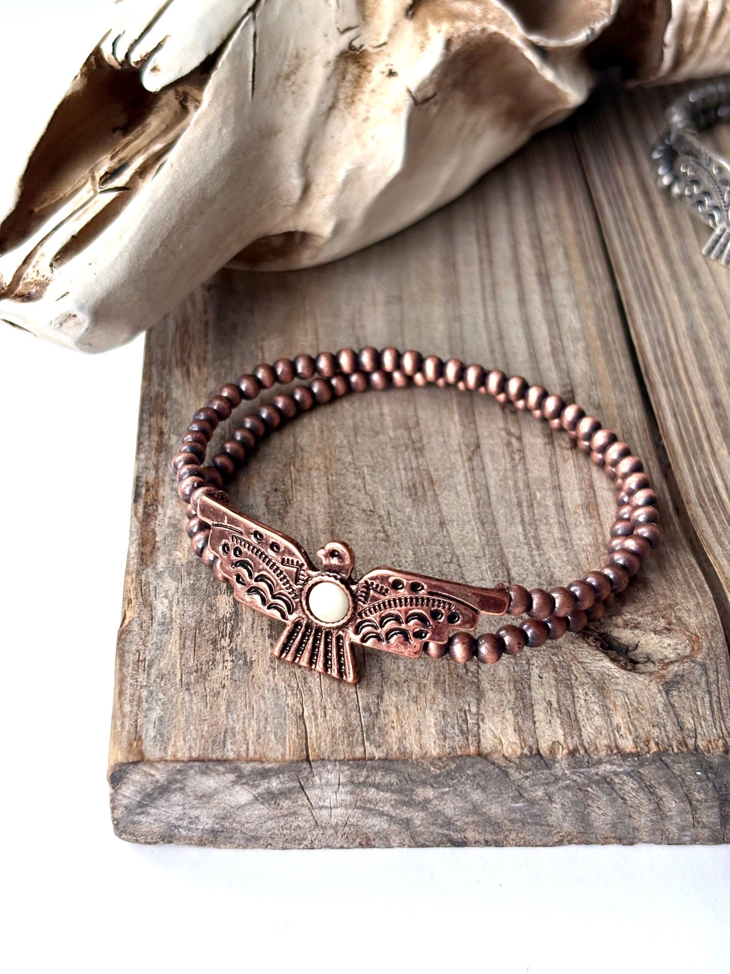 WESTERN THUNDERBIRD NAVAJO PEARL BEAD STRETCH BRACELET: COPPER