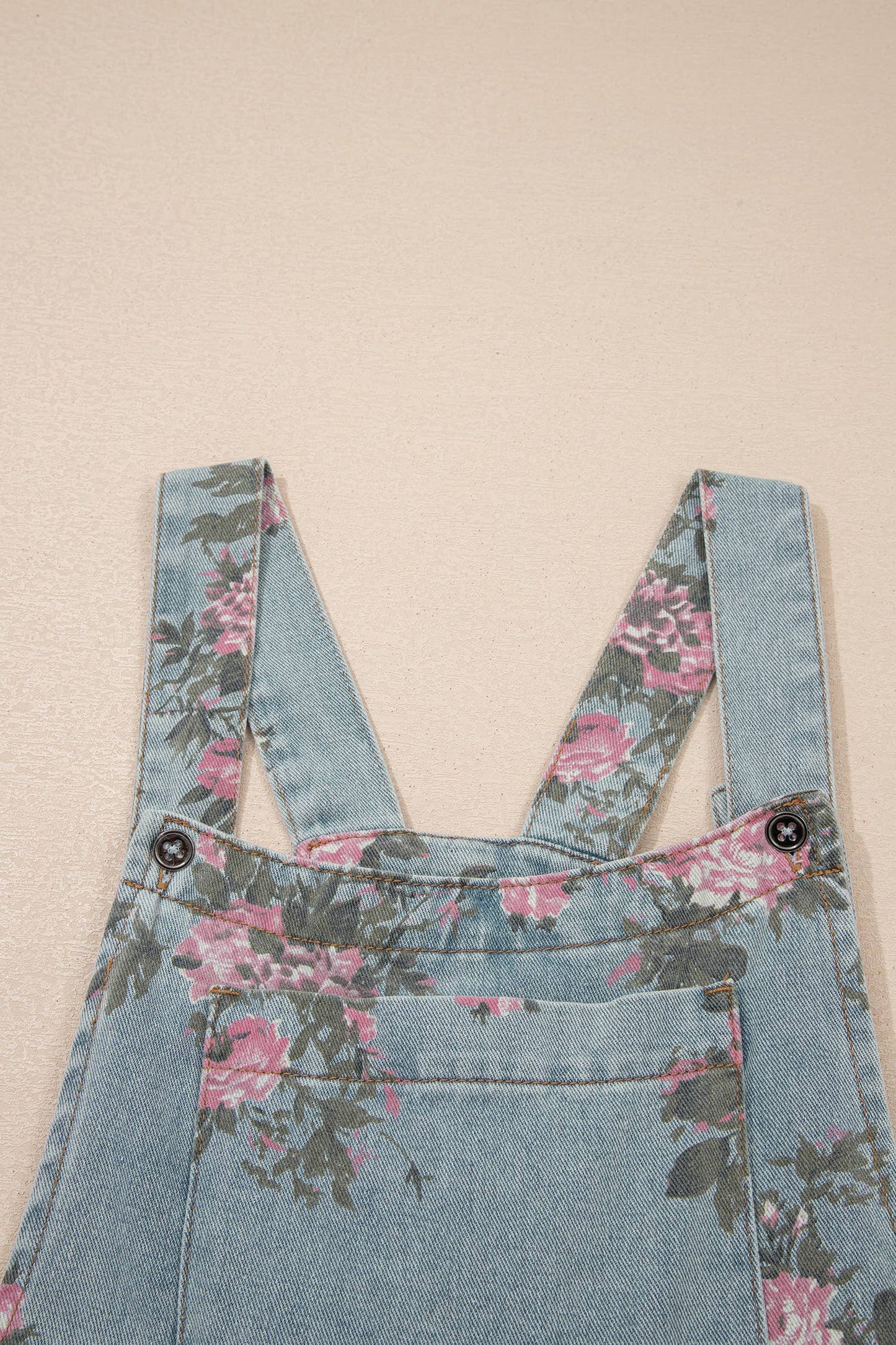 WESTERN FLORAL PLEATED HIGH WAITS WIDE LEG DENIM JUMPSUIT: BEAU BLUE