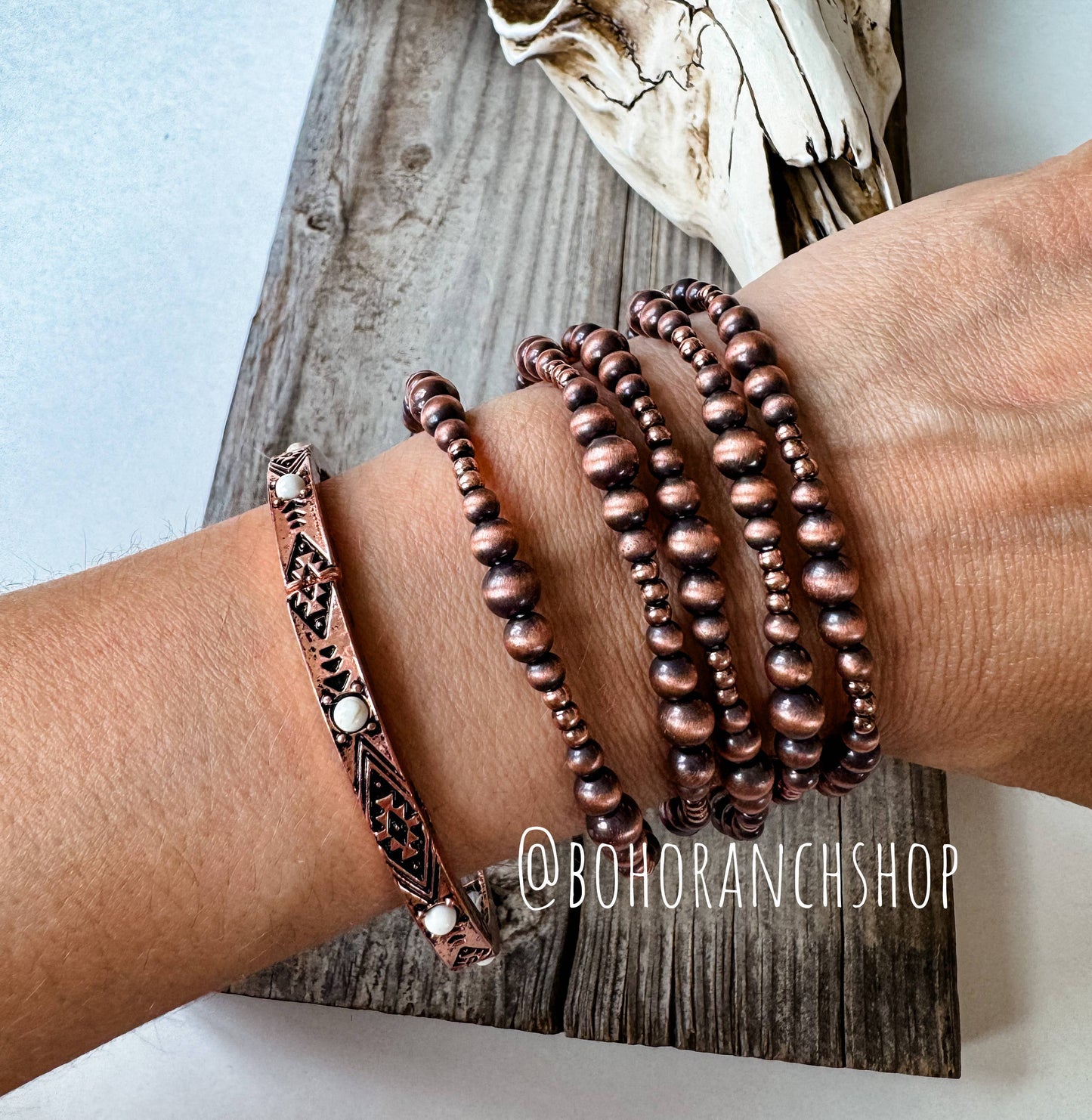 WESTERN NAVAJO STYLE PEARL STACKABLE BRACELETS: COPPER
