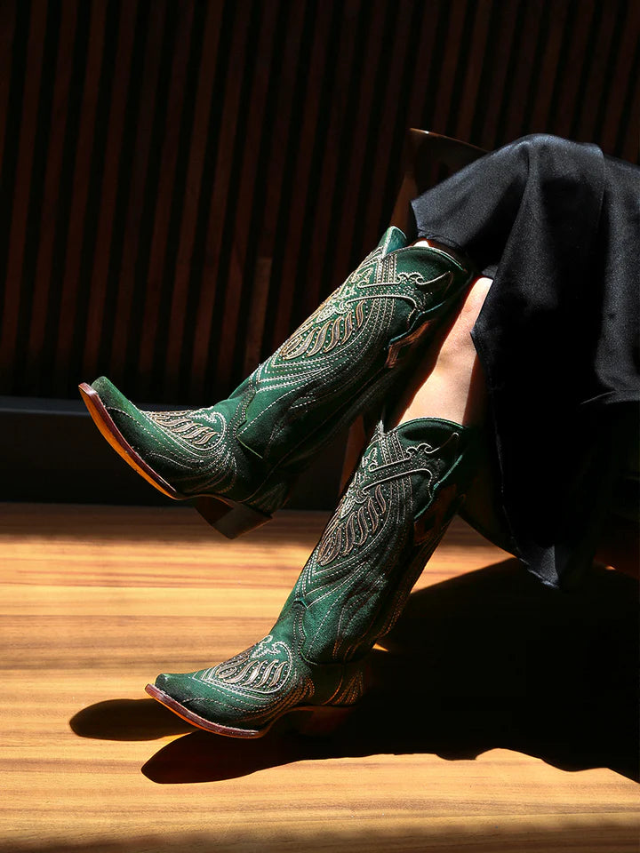 A4714 CORRAL WOMENS OVERLAY WITH STUDS GREEN COWBOY BOOTS