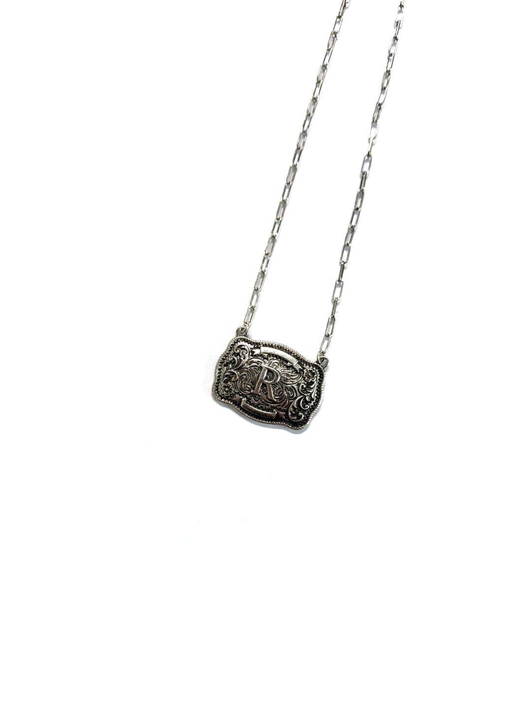 Western Belt Buckle Initial Necklace: H