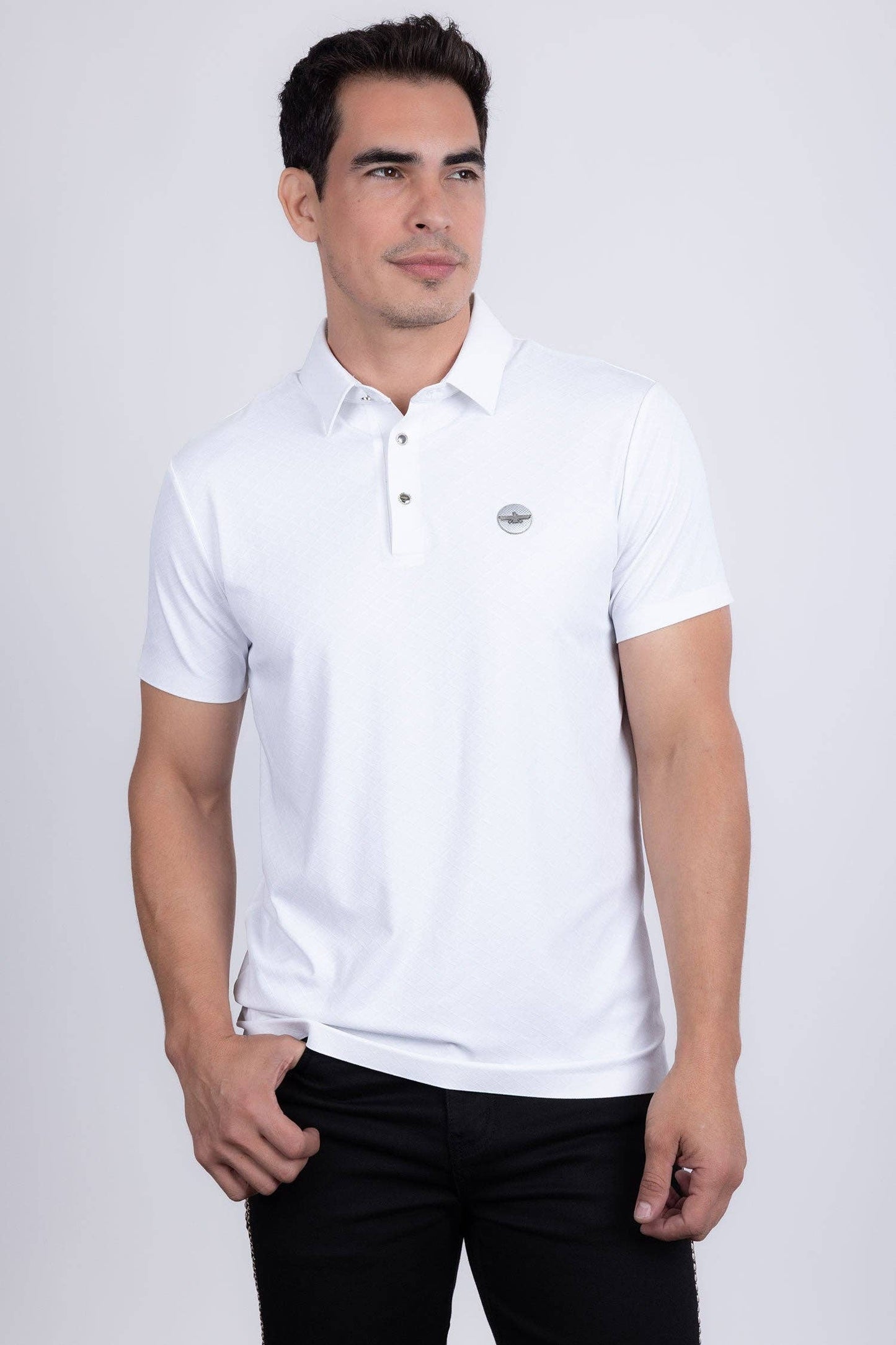 Napoleone Patterned Polo Shirt: White