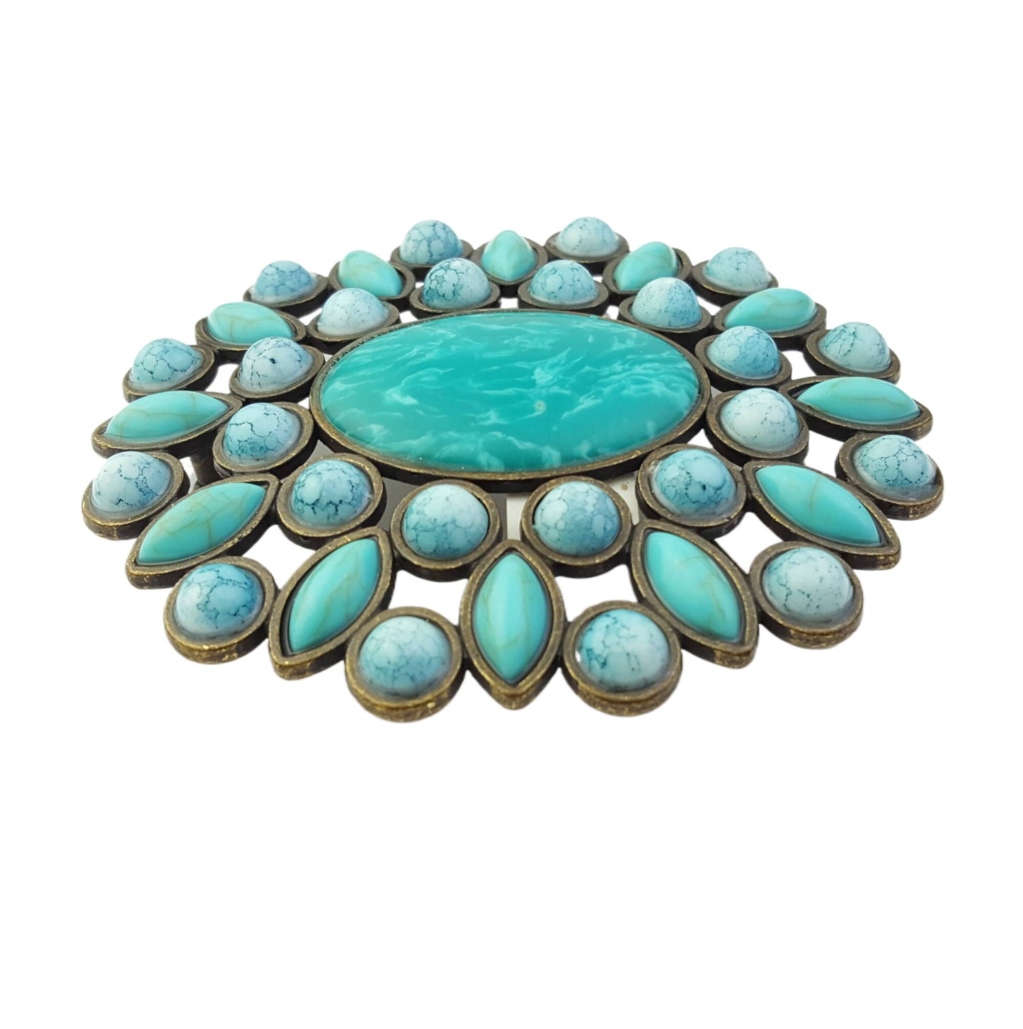 Buckle: Oval Western Floral Turquoise Beads Belt Buckle : Blue
