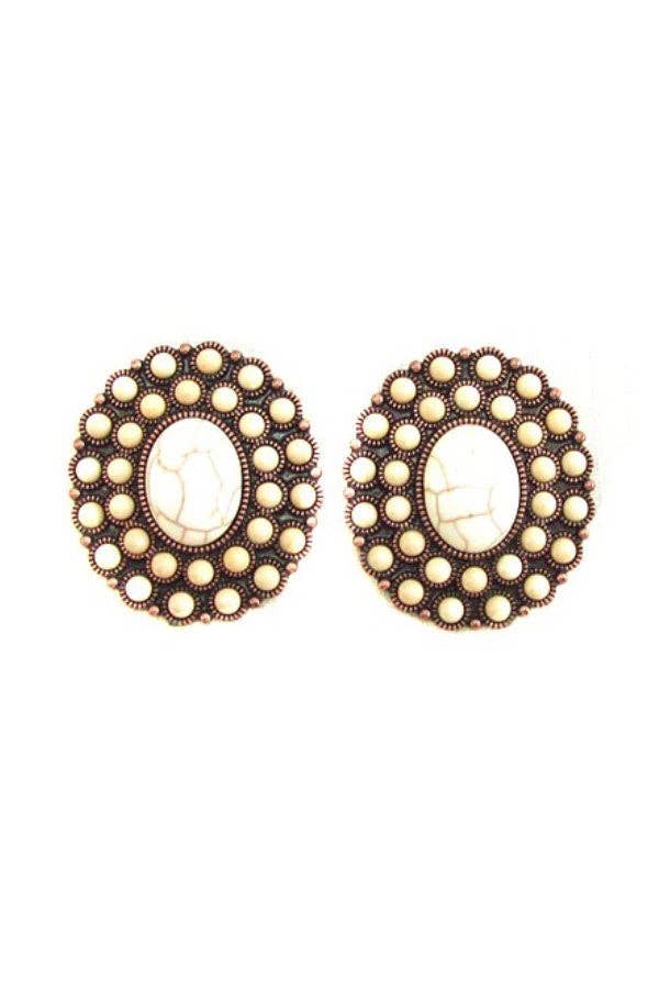 WESTERN CONCHO DESIGN POST EARRINGS: FUCHSIA