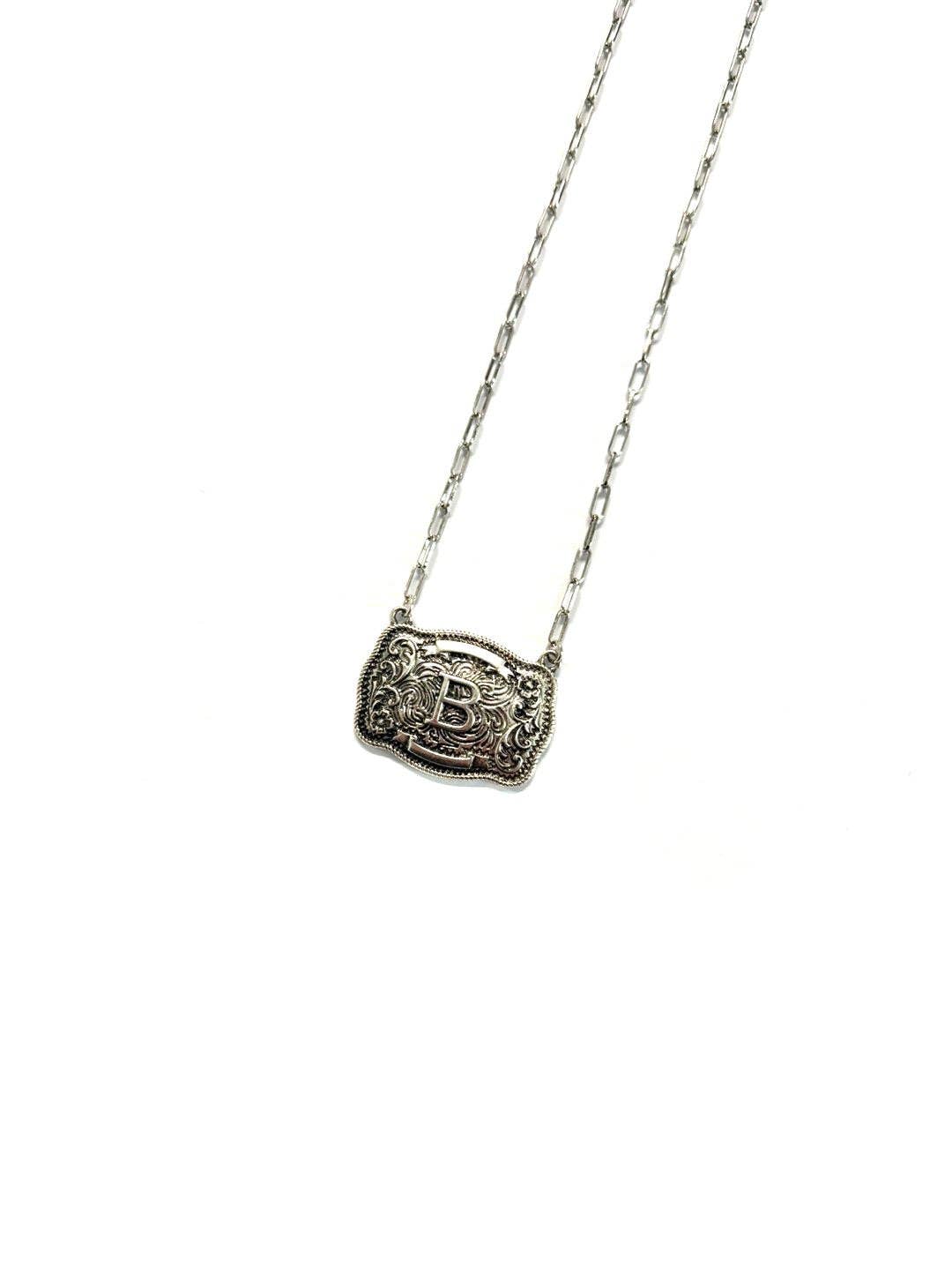 Western Belt Buckle Initial Necklace: P