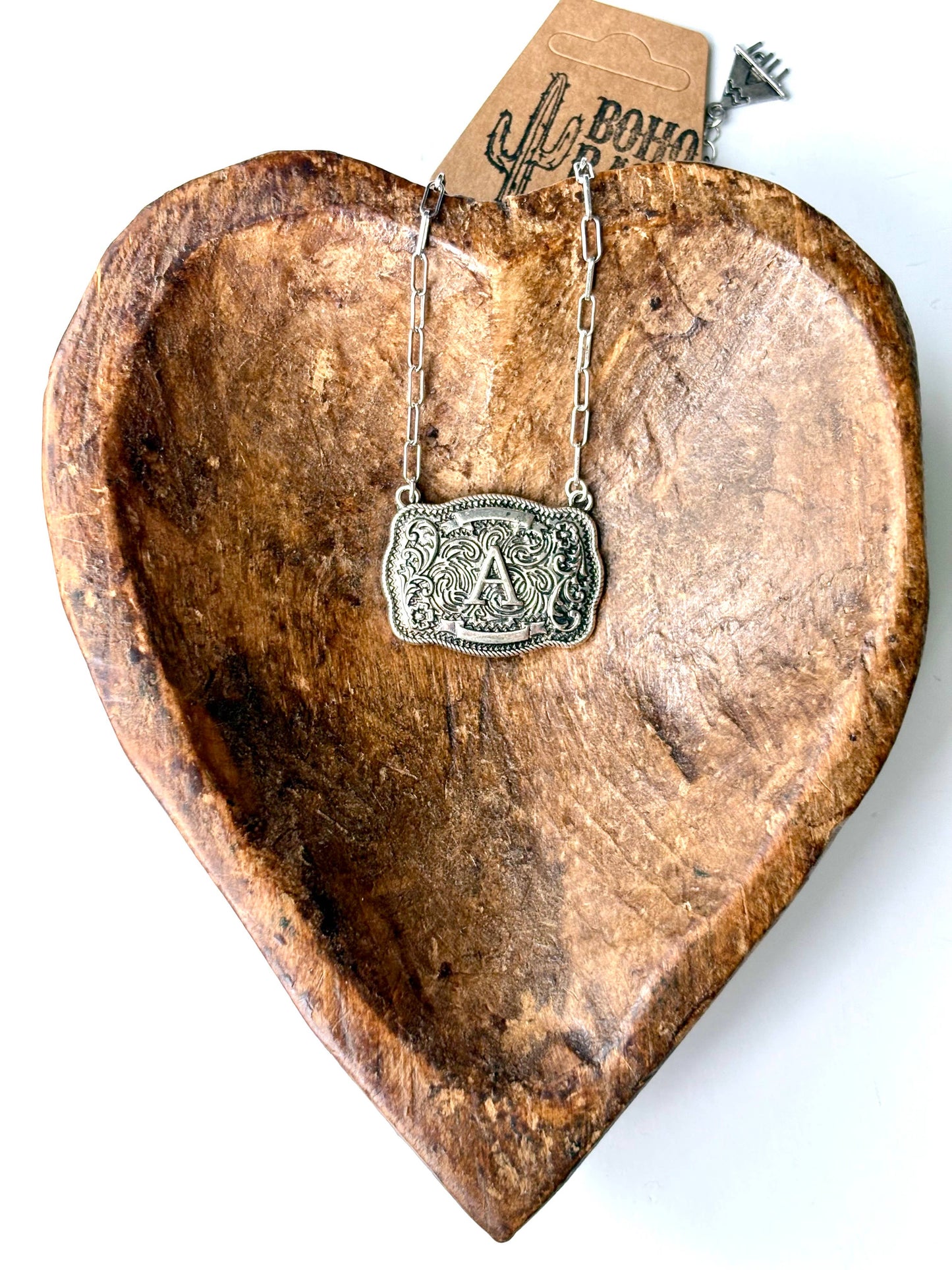 WESTERN INITIAL BUCKLE PENDANT NECKLACE: C
