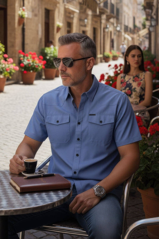 Petersburg Stretch Short Sleeve Shirt: Sky Blue