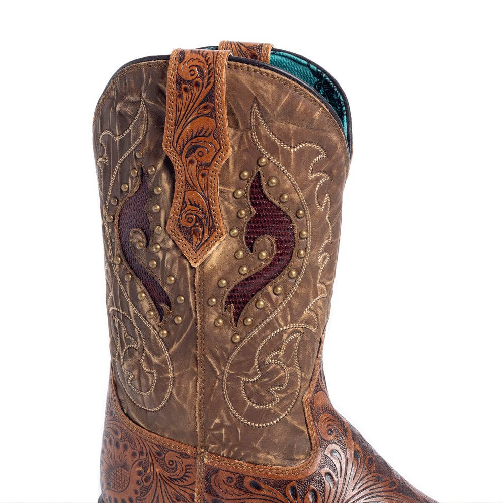 Gianna Hand-tooled Boots: Brown