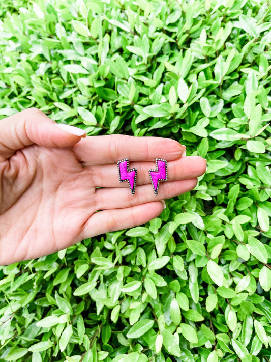 WESTERN LIGHTNING BOLT THUNDER EARRINGS: PINK