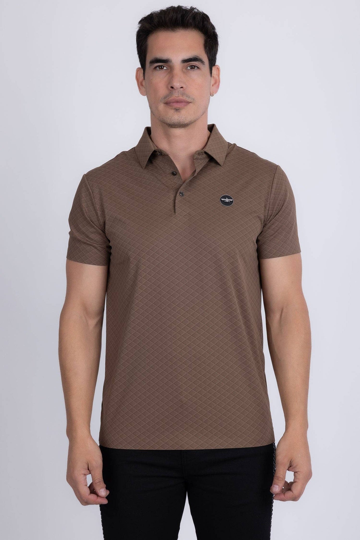 Napoleone Patterned Polo Shirt: Brown