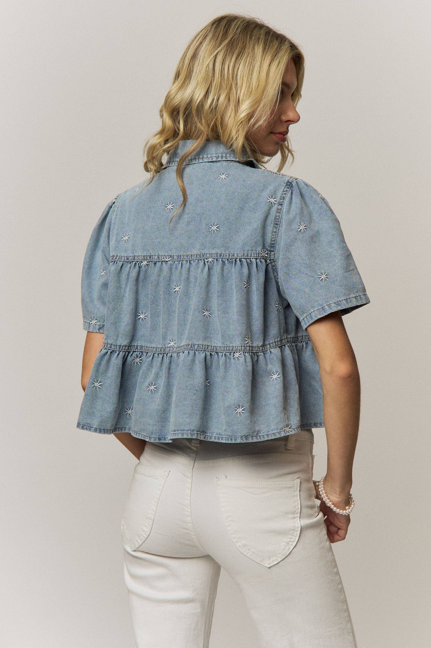 STAR EMBROIDERED DENIM SHIRT - LET4516: LT DENIM